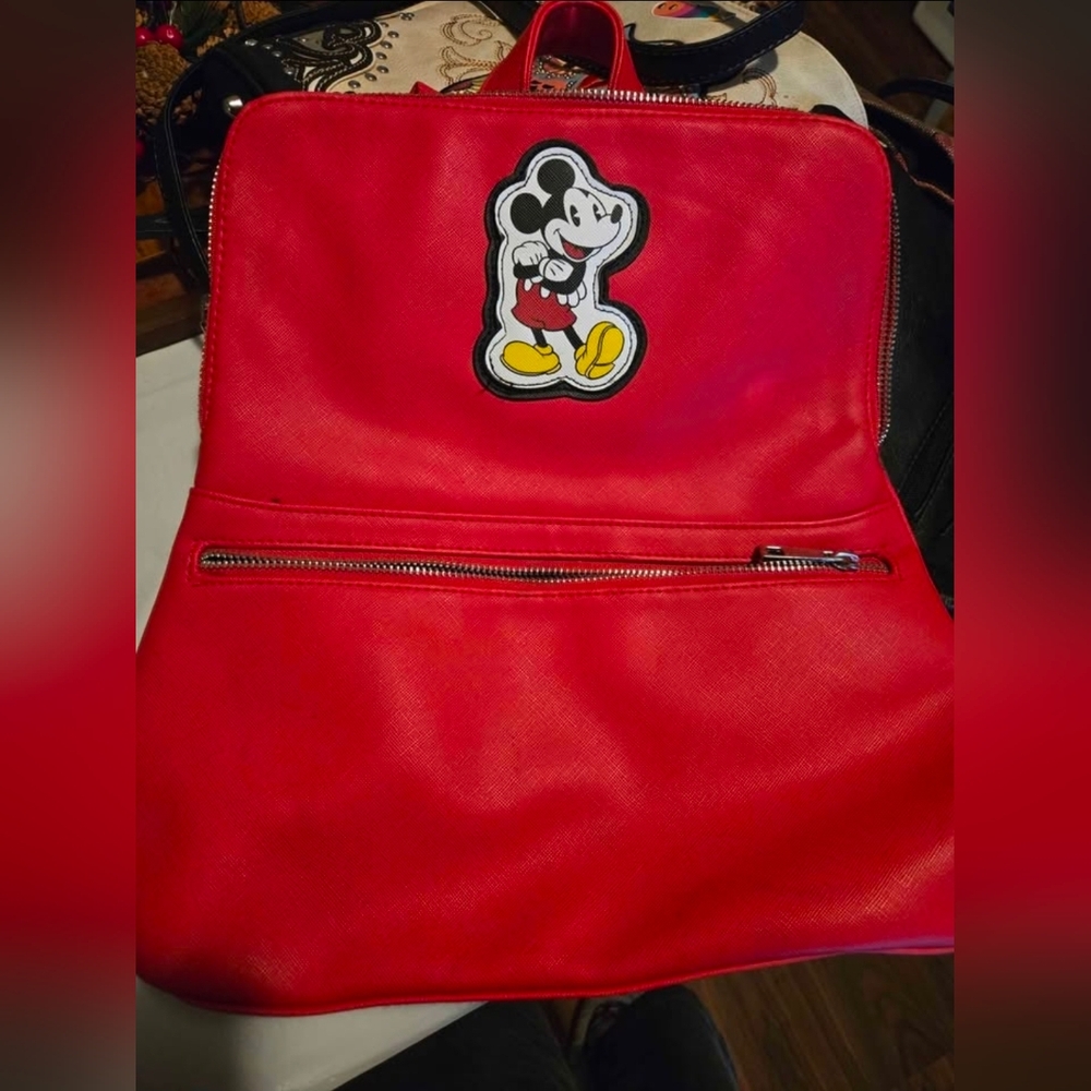 Red Backpack with Cartoon Patch